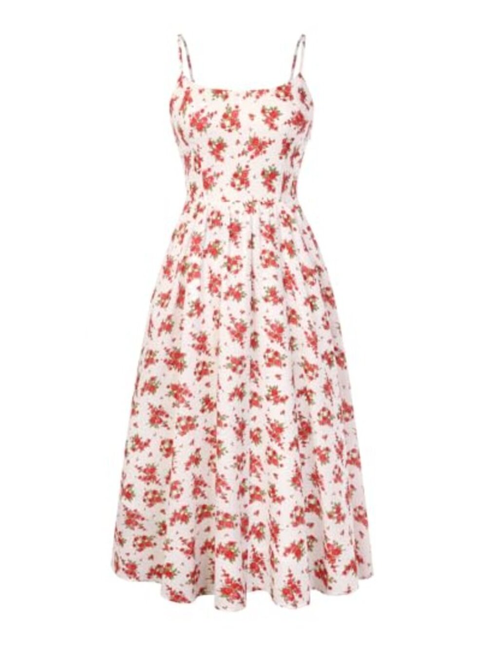 Floral Midi Dress A-Line Square Neck Smocked Waist Sleeveless with Pockets